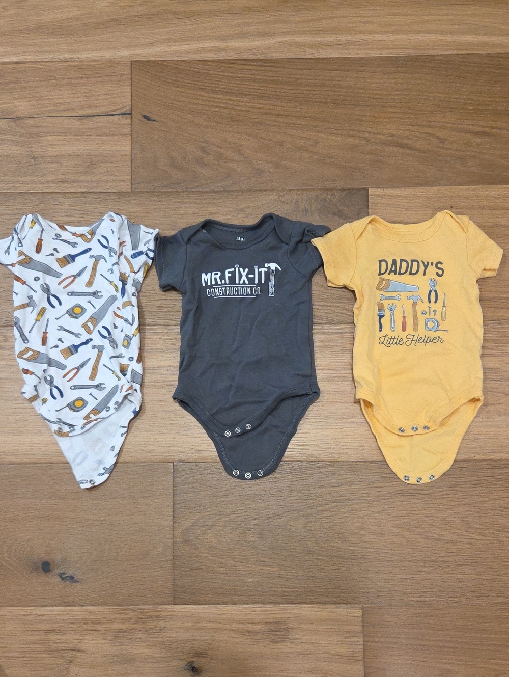 **BUNDLE & SAVE** Construction Theme Bodysuits - Gray, Mustard, White (3-Pack)